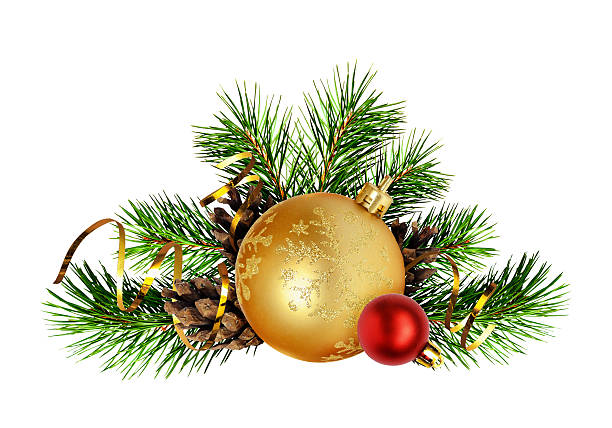 istock Christmas decoration with pine twigs, cones and balls 592383758