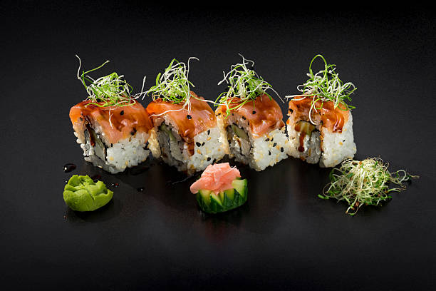 istock Fresh Sushi set. Uramaki maki sushi rolls 592384092