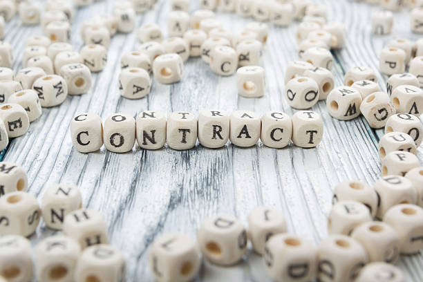 istock contract word written on wood block. wooden abc. 592384446
