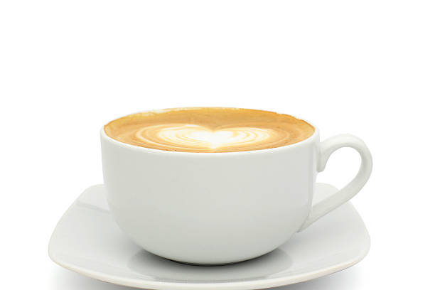 istock Hot coffee cafe latte in white background 592384668