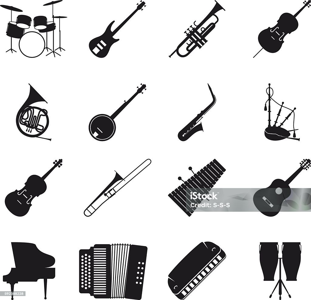 Jazz-Musikinstrument-Silhouetten - Lizenzfrei Musikinstrument Vektorgrafik