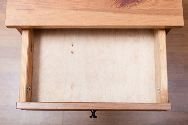 top view of empty open drawer stock photo