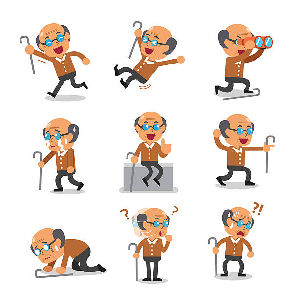Cartoon old man character poses Cartoon old man character poses for design. clip art of a old man crying stock illustrations