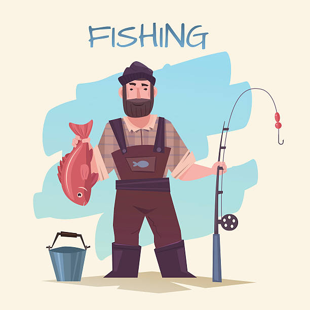 Fishing and fisherman vector art illustration