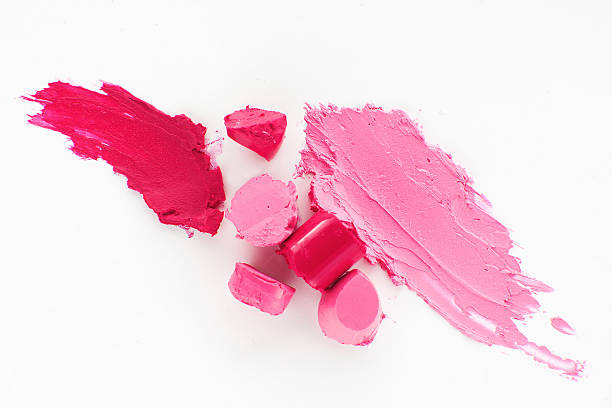 istock Pink lipstick texture, damaged cosmetic, flat lay 592389594