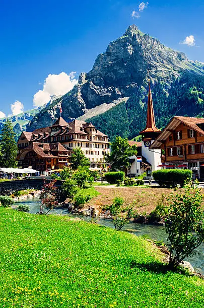 Swiss village of Kandersteg with the River Kander.