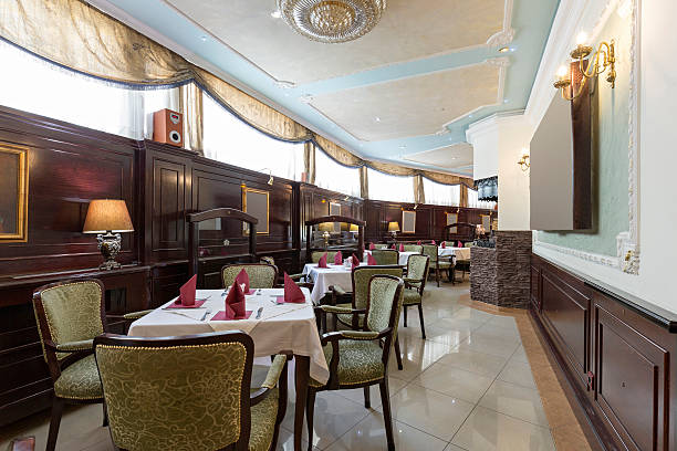 istock Interior of a restaurant in luxury villa 592391022