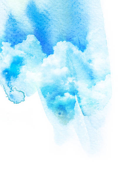 istock Watercolor illustration of blue sky with cloud. 592391938