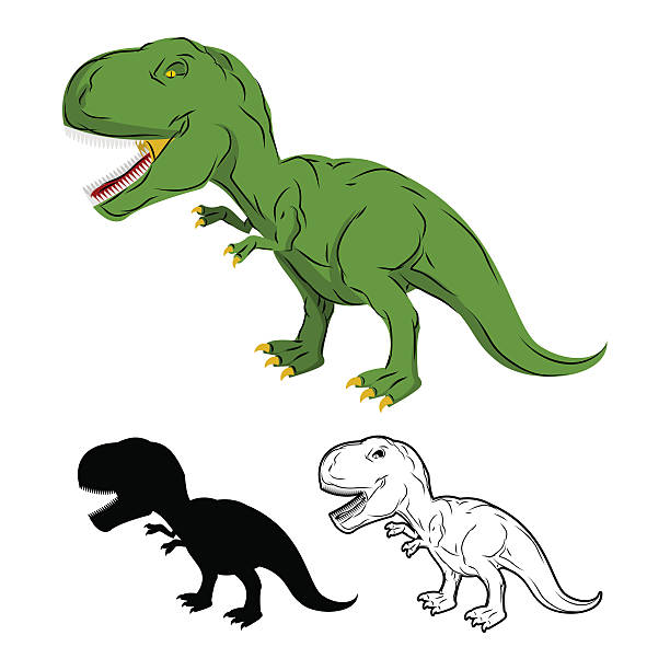 Green gigantic Dinosaur Tyrannosaurus Rex. Prehistoric reptile. Green gigantic Dinosaur Tyrannosaurus Rex. Prehistoric reptile. Ancient predator. Animal Jurassic with big teeth. Aggressive beast. Terrible, angry lizard Polynesian era. coelurosauria stock illustrations