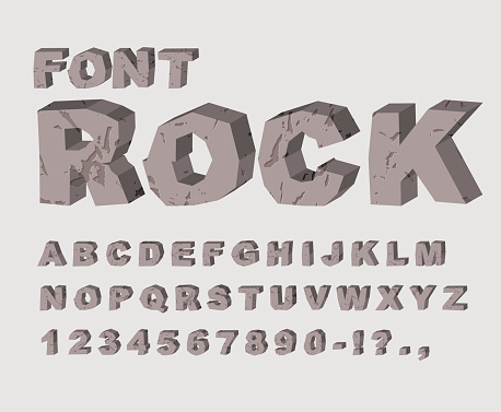 Rock font. Alphabet of stones. ABC made of lithic rock. stony letters set