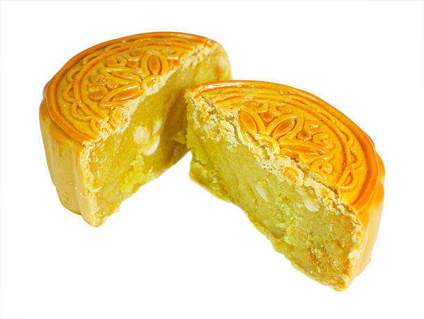 istock Durian mooncake cut in half isolated on white background 592394646