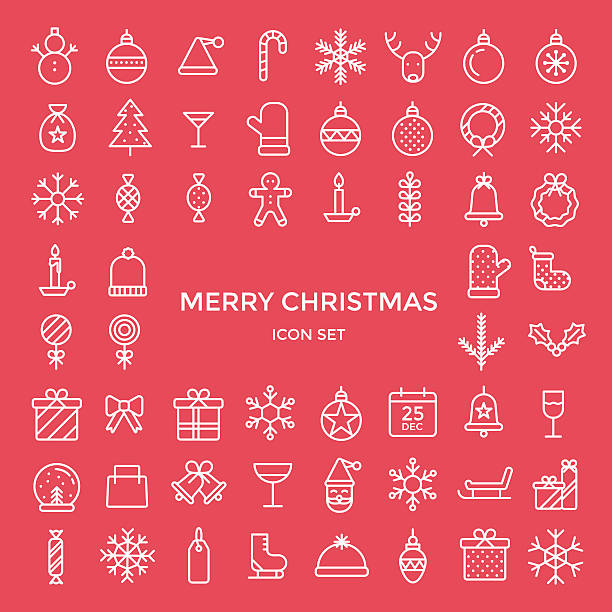 ilustraciones, imágenes clip art, dibujos animados e iconos de stock de conjunto de iconos de vacaciones de navidad - ilustración vectorial - candle christmas tree candlelight christmas ornament