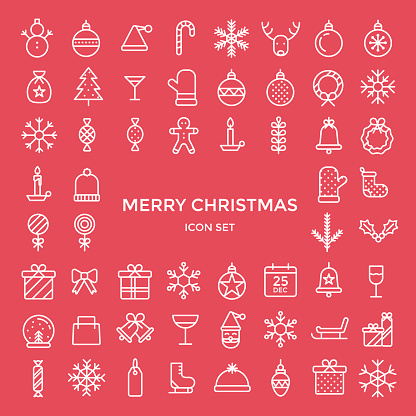 Christmas holiday icons thin line flat style design