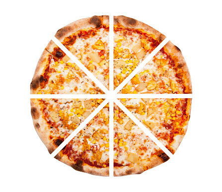 Eight slices of pizza isolated on the white background