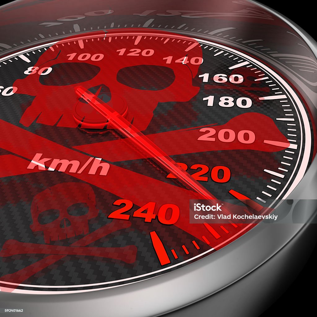 Car speedometer and red skull Car speedometer and red skull (done in 3d rendering) Arrow Symbol Stock Photo