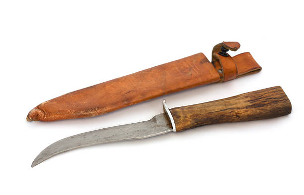 istock Hunting knife and sheath on white background 592403270