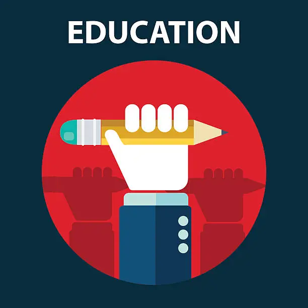 Vector illustration of Protesting human hand fist holding a pen, Education concept icon