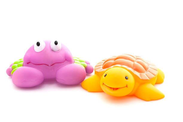 istock Bath toys crab and turtle on white background 592404360