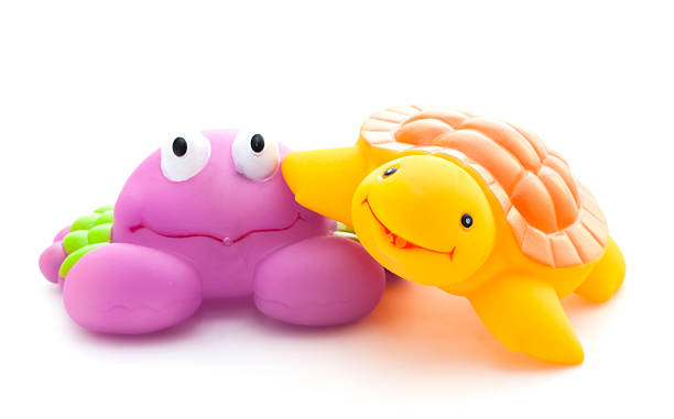 istock Bath toys crab and turtle on white background 592404378