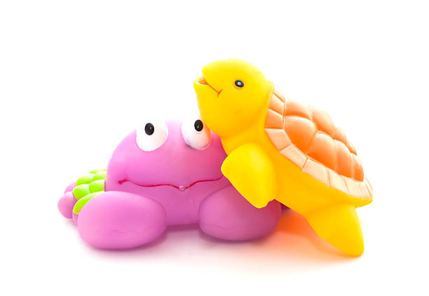 istock Bath toys crab and turtle on white background 592404400