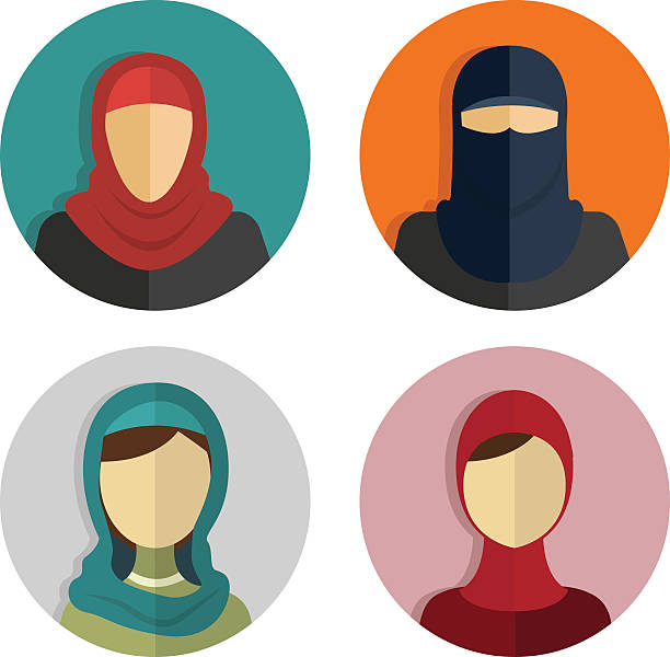 Middle Eastern Arabic Women, Muslim avatar People Icons Middle Eastern Arabic Women, Muslim avatar People Icons burka stock illustrations