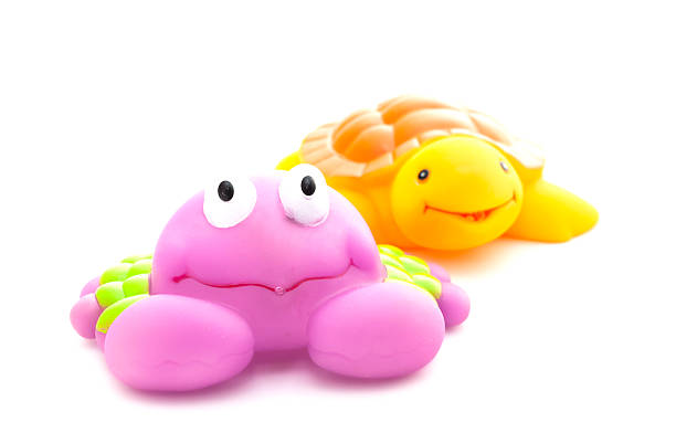 istock Bath toys crab and turtle on white background 592404432