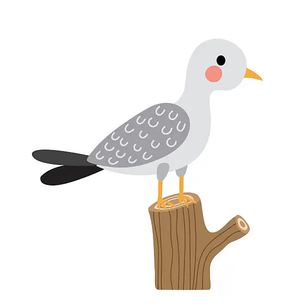 Vector illustration of Seagull bird perching branch animal cartoon character vector illustration.