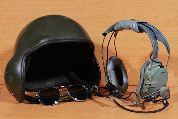 istock The Army helicopter pilot headset. 592407554