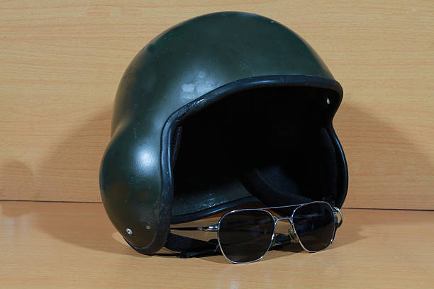 istock The Army helicopter pilot helmet. 592407760