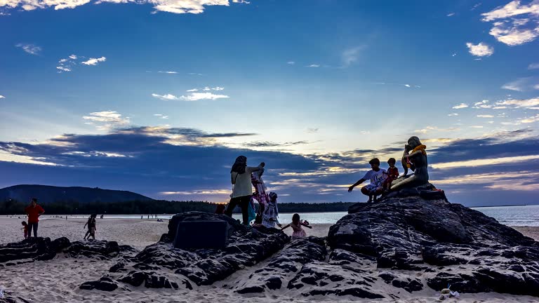 Sunset mermaid statue Popular attractions in Songkhla