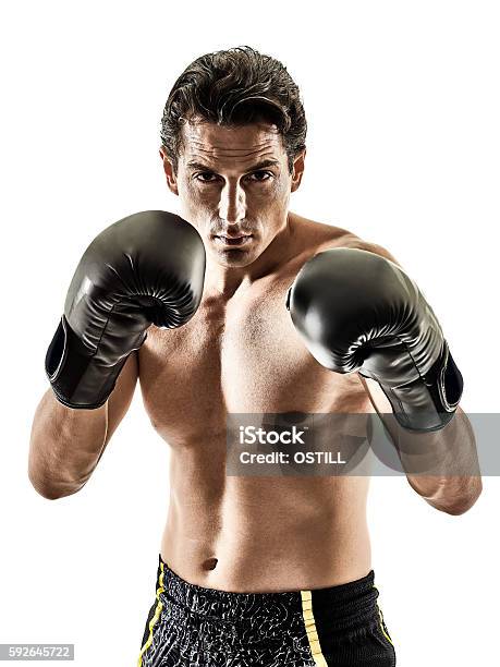 Muay Thai Kickboxing Kickboxer Boxing Man Isolated Stock Photo - Download Image Now - Boxing - Sport, Portrait, Combat Sport