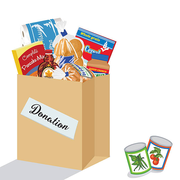 ilustraciones, imágenes clip art, dibujos animados e iconos de stock de concepto de donación de banco de alimentos - non perishable