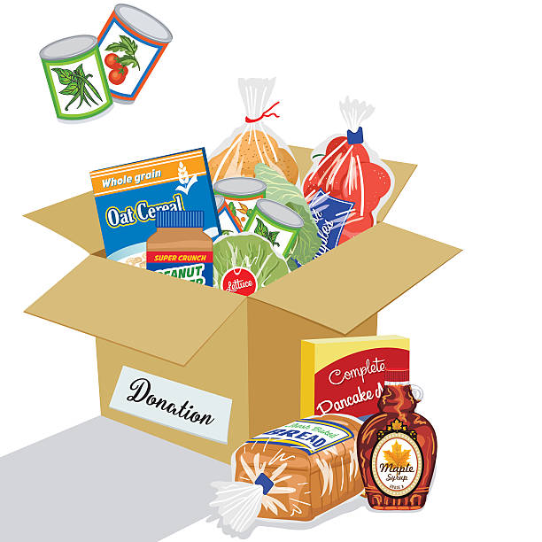 ilustraciones, imágenes clip art, dibujos animados e iconos de stock de concepto de donación de banco de alimentos - non perishable