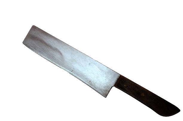 istock Old and rusty kitchen knife isolated on white background. 592649570
