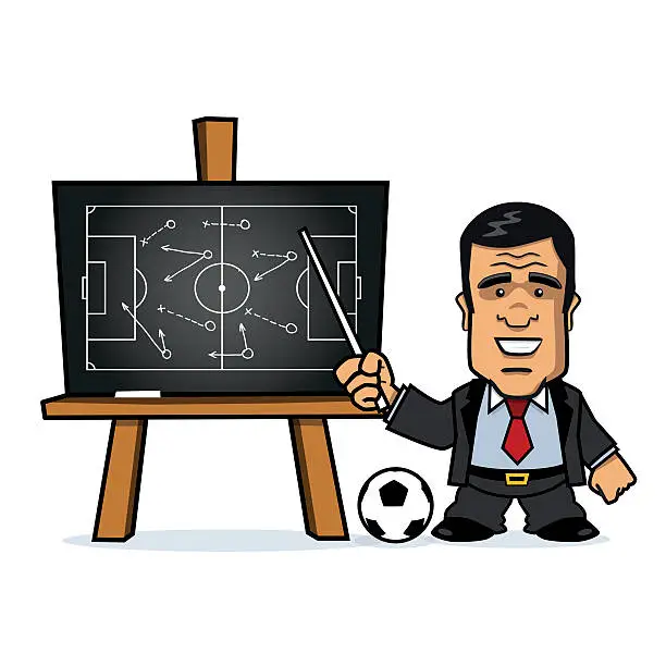 Vector illustration of Football Manager pointing at Chalkboard