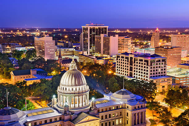 Jackson Mississippi Skyline Jackson, Mississippi, USA skyline over the Capitol Building. mississippi stock pictures, royalty-free photos & images