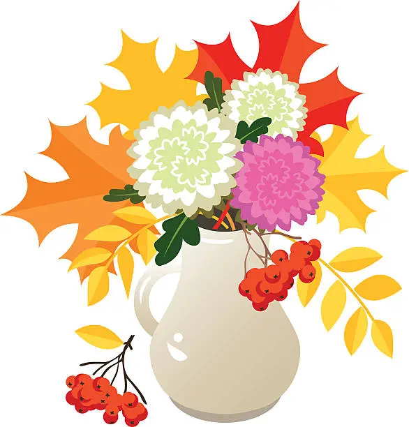 Vector illustration of Autumn flowers and leaves