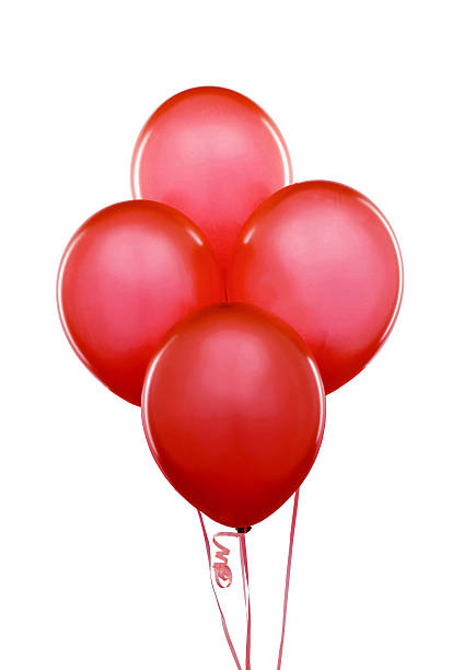istock Red flying balloons on a white background 592656498