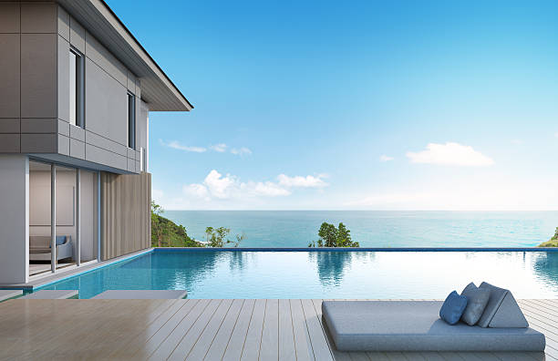 istock sea view house with pool in modern design 592659024