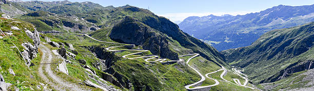 istock Old road which leads to St. Gotthard pass 592659466