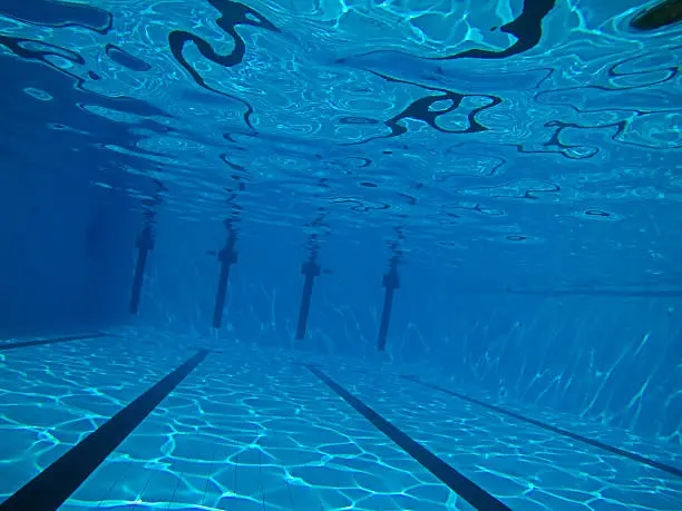 Underwater photography of an Olympic swimming pool.