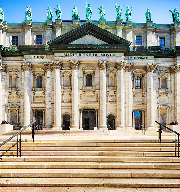 Mary Queen of the World Montreal Cathedral exterior facade Mary Queen of the World Montreal Cathedral exterior facade with stairways leading up. mary queen of the world cathedral stock pictures, royalty-free photos & images