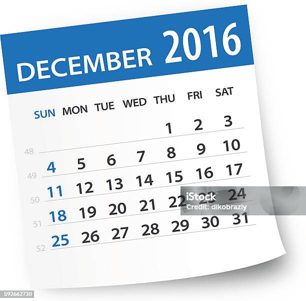 December 2016 Calendar Leaf Illustration Stock Illustration - Download Image Now - 2016, Adhesive Note, Blank