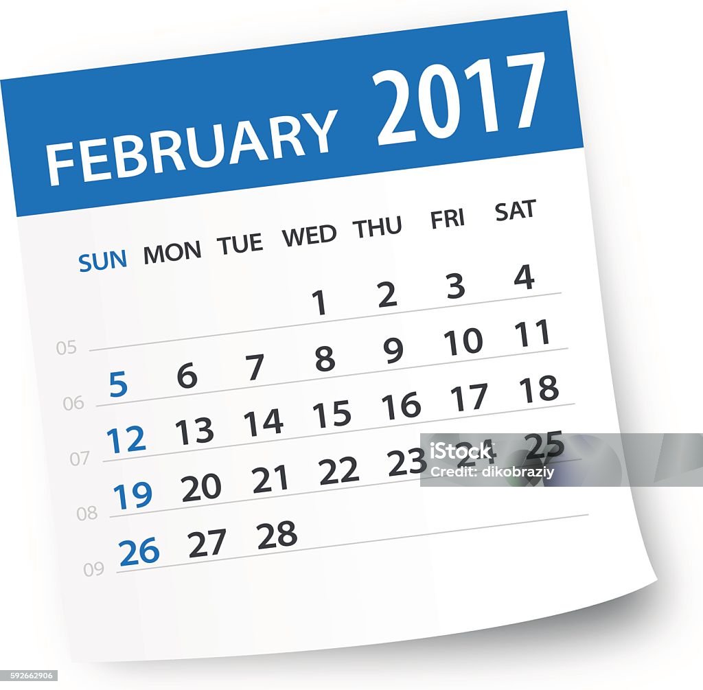 February 2017 calendar leaf - Illustration 2017 stock vector