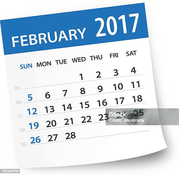 February 2017 Calendar Leaf Illustration Stock Illustration - Download Image Now - 2017, Adhesive Note, Blank