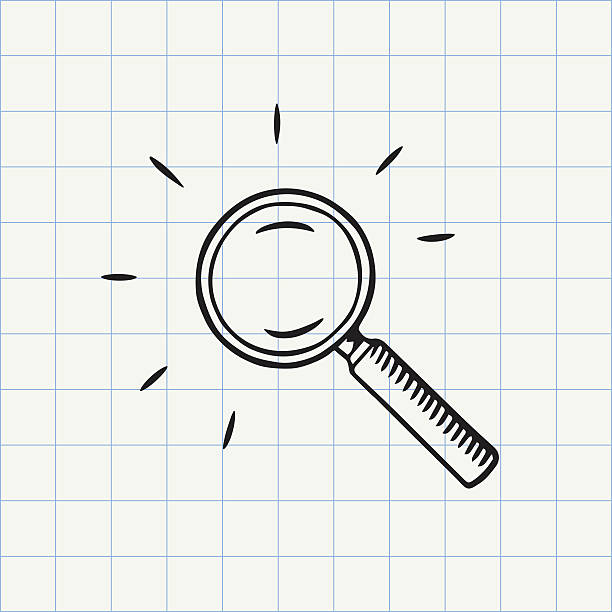 Magnifying glass doodle icon Search symbol. Hand drawn sketch in vector learning drawings stock illustrations