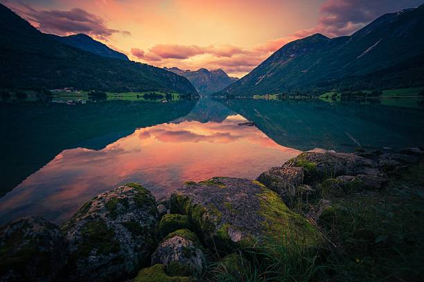 istock Norway Glacier Lake Sunset 592664184