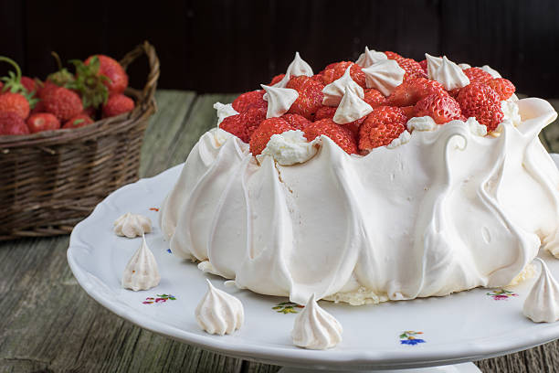 istock Strawberries Pavlova Cake on a White Dessert Plate 592664282