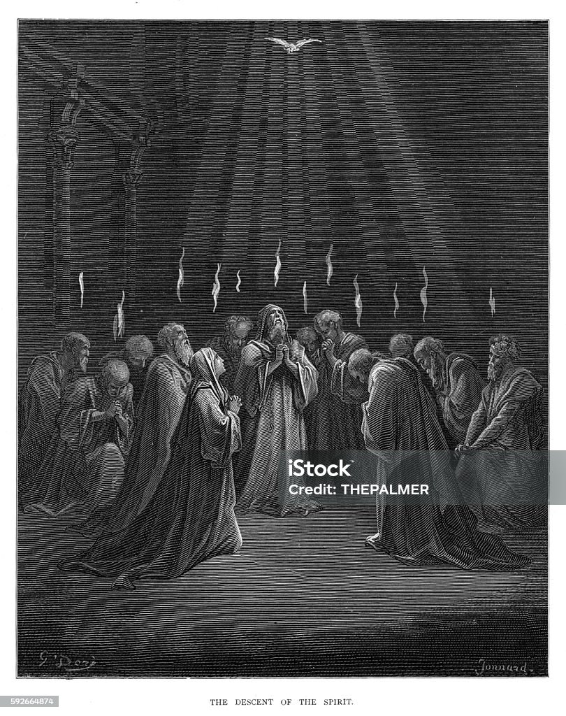 The descent of the spirit engraving 1870 The Dore Gallery by Edmund Ollier - Cassel, Petter and Galpin (London-New York) 1870 Angel stock illustration