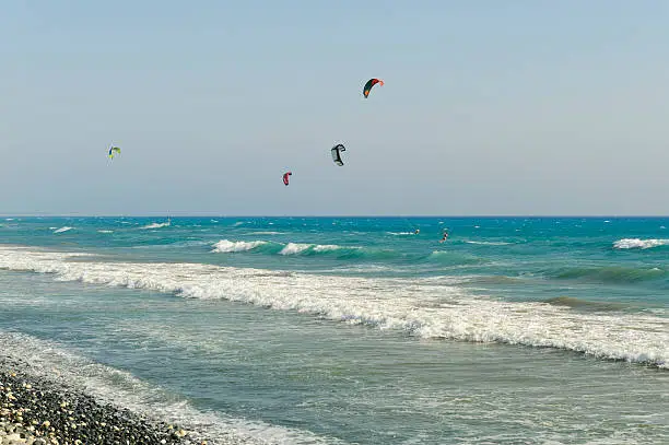 Sea and kites, Kourion beach, Cyprus